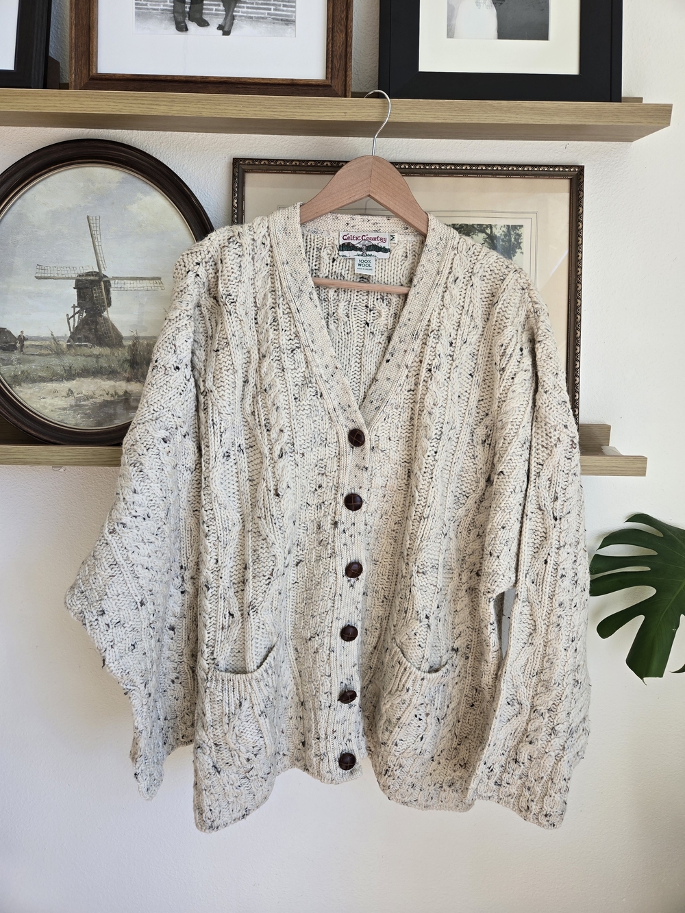 Vintage | Fisherman Cable-Knit Button Cardigan | Irish Wool | Oversized